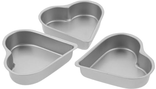 PHENOFICE Molde para Pasteles en Forma de Corazón, Acero al Carbono Antiadherente, 3 Unidades de 9.7x9.5x2.4 Cm, para Repostería Casera y Hornear Mini Tartas