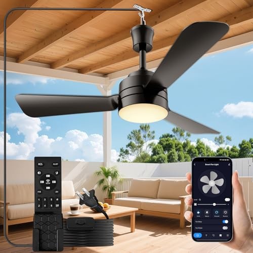 PBLALA 28 Gazebo Fan with Light,Plug in Ceiling Fan Light,Outdoor Ceiling Fan with Light,Hanging Fan with Hook,35W 3000-6500k,Remote/APP Control,Portable Fan Light for Patios,Porch