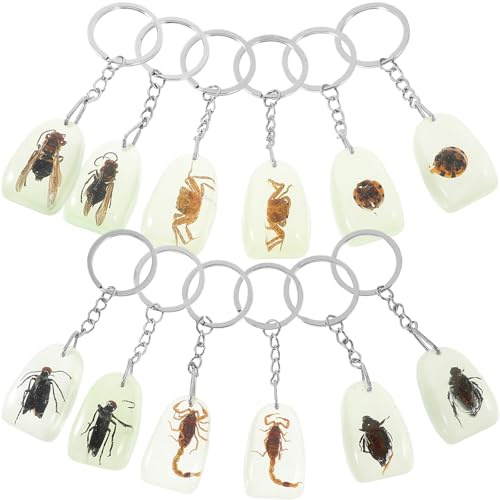 POPETPOP Lot de 12 Porte-clés Spécimens Insectes en Résine Synthétique Pendentifs Créatifs, Décorations Ambre Délicates, Sensation Tactile Lisse, pour Paquet ou Clés Style Plusieurs styles