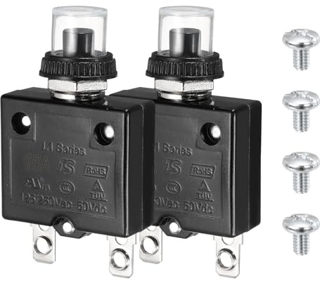 QUARKZMAN 2Set Interruttore Termico 16A 125/250V AC 32V DC Per Auto Motore | Interruttore Di Protezione Da Sovraccarico, Con Baccello Impermeabili E Dadi, Pulsante Reset Manuale