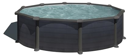 Piscina de Acero Elevada,Redonda con Aspecto Acero Grafito. Piscinas Desmontables para Jardín. 460 x 132 cm - Piscina Gre KITPR458GF Granada.
