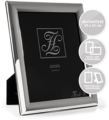 Fink Fotorahmen 20x25 silber - Hoch und Quer - Rückseite Samt - Geschenk Weihnachten für Frauen - Außenmaße: 31 x 26 cm