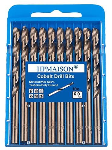 HPMAISON Set Punte Trapano Professionali 10 Pezzi 6mm Cobalto M35 HSS-Co Punta per Forare Acciaio Inox, Metallo, Ferro, Alluminio e Legno, Norma DIN 338