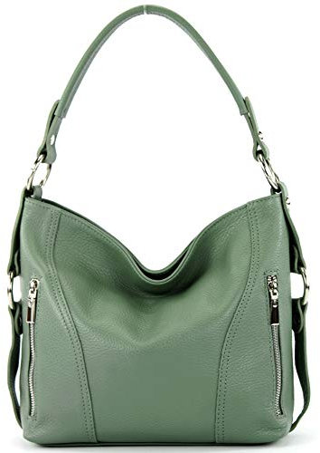modamoda de T202 Damen Leder Henkeltasche Schultertasche handmade in Italy, Farbe:Graugrün