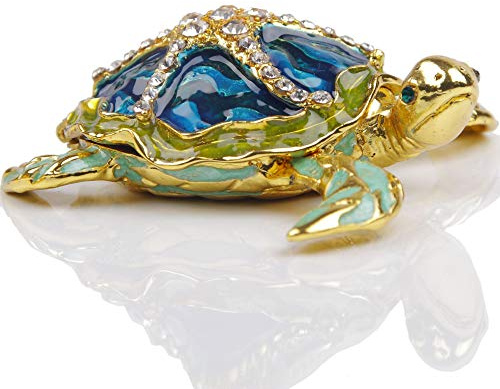 SEVENBEES Sea Turtle Figurine Hinged Trinket Box Decorative Jewelry Boxes with Sea Star Figure