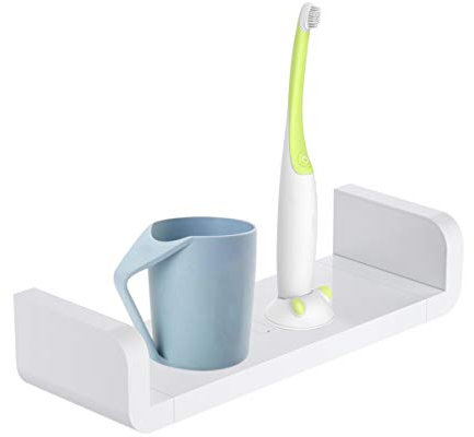 XunHe Plastic Wall Mount Bathroom Shelves, Self Adhesive Wall Storage Rack Without Drilling, Waterproof Suction Cup Floating Wall Shelves U-Shaped Shower Supplies (Medium)