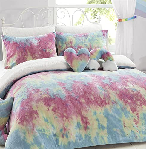 Olivia Rocco Rainbow Multi Teddy Fleece Duvet Set Super Soft Quilt Set, Single Duvet Set