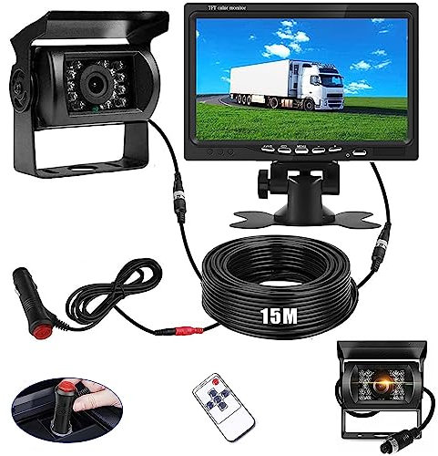 Kit Caméra de Recul BEYI 1080P HD – Écran LCD 7″ et Filaire Caméra Signal Stable en Temps réel, Vision Nocturne Étanche, pour Camion, Camping-Car, Remorque & Utilitaire (12V-24V) avec 15m Câble