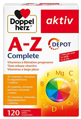 Doppelherz aktiv A-Z Complete Depot, Complément alimentaire, Vitamines à libération progressive, calcium, magnésium, fer, zinc, biotine, acide folique, 120 comprimés