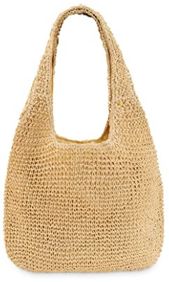 ShopINess Damen Lässig Raffia Handtasche Damen Bohemian Handtasche Damen jeden Tag Stroh Schulter Handtasche für Strand Reisen (Beige)