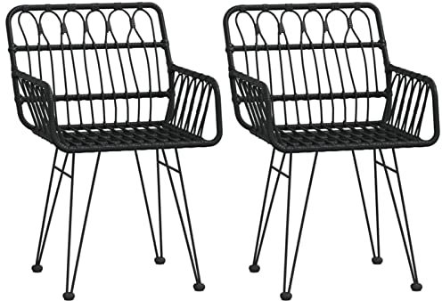 Tidyard 2 STK. Gartenstuhl Essstuhl Gartensessel Stuhl Gartenmöbel Terrassenstuhl Balkonstuhl Sessel Gartenstühle mit Armlehnen 56x64x80 cm Schwarz PE-Rattan