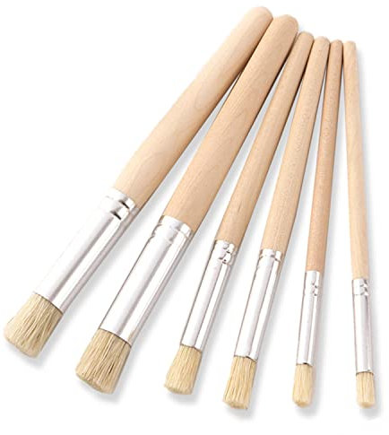 Juego de 6 pinceles de cerdo, mangas de madera para acuarela, aceite y acrílico (3 tamaños)