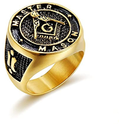 MayiaHey Freimaurer-Meister-Maurer-Ring, Freimaurer-Biker-Ring für Männer, Vergoldeter Freimaurer-Symbol-Ring Kompass Freimaurer-Schmuck, Quadratischer Kompass Freimaurer-Ring Religiöser Amulett-Ring