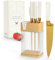 CHROME CLUB Stainless Steel White and Gold Knife Set with Block - 7 Piece Gold Kitchen Knife Set with Durable Clear Knife Block and Sharpener - Vibrant White Knife Set with Scissors and Cleaning Wipe