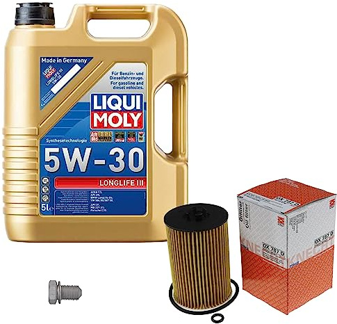 Inspektionspaket 5L 5W-30 für A3 Cabriolet Limousine Sportback A4 Allroad | Motoröl LIQUI MOLY Longlife III 5W-30 Ölfilter Ablassschraube