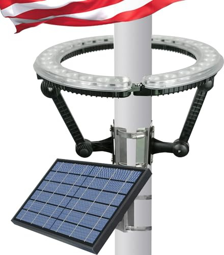 RAYSLIT Flag Pole Light Solar Powered Outdoor Waterproof 32 LED 6000K Upward-Shining Solar Light Dusk to Dawn, Heavy Duty Entire Flag Illuminated for 15–40 Ft 2–6 Inch Diameter Garden Flagpoles