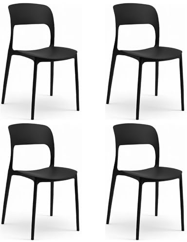 Marvin Sedia In Polipropilene Marte Ergonomica Arredo di Design Esterno e Interno da Giardino Impilabile Sedie Moderne Resistenti per Cucina Terrazzo Locali Commerciali (Nero, 4)