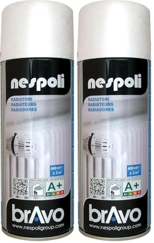 Nespoli Pintura en Spray, Color Blanco Brillante, Especial Radiadores, 400 ml, Acabado Profesional (Paquete de 2)