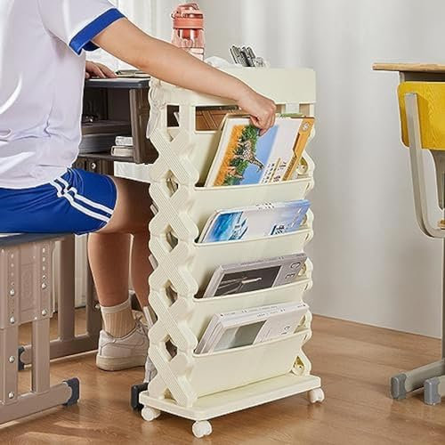FLYIFE Zeitschriftenständer, mobiles Bücherregal auf Rollen, bewegliches Bücherregal auf Rollen, multifunktionaler Aufbewahrungswagen, Wagen, beweglich, für Schule, Klassenzimmer, Zuhause