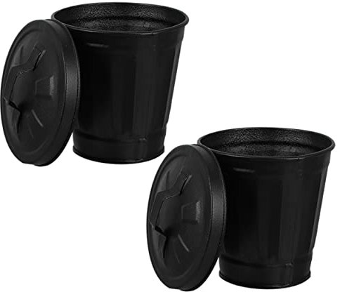 CAXUSD 2 Stück Kleiner Metalleimer mit Deckel Praktischer Kleiner Papierkorb aus Verzinktem Eisen für Schreibtisch und Zimmerpflanzentopf im Home Gardening