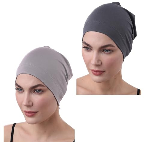 Deresina Bambus Chemo-Kopfbedeckung für Frauen & Männer – Ultra-weiche, atmungsaktive Schlafmütze bei Alopezie & Haarausfall, leichte Beanie für Tag & Nacht (x Grau-Schwarz - Einheitsgröße)