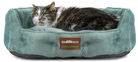 ClevaHome Cat Dog Bed for Small Pets up to 15lbs - Round Cat Beds for Indoor Cats, Machine Washable Comfortable Pet Bed for Puppy and Kitten with Non-Slip Bottom (Washed Green)