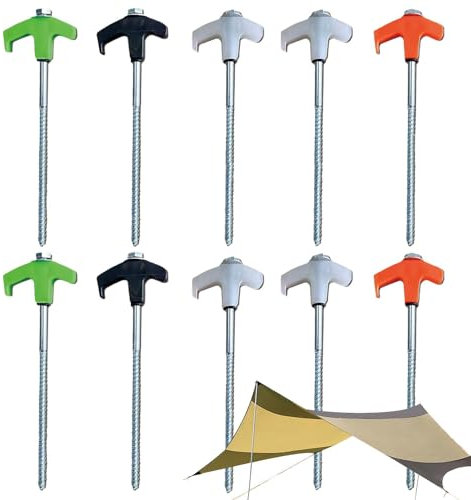 8-Zoll-Zeltheringe zum Einschrauben, Sechskantheringe, bohrbare Zeltheringe, Glow Heavy Duty Glow Schraub-Baumpfahl-Sets - 20,3 cm große Zeltheringe, Campingpfähle, zum Einbohren von Zeltheringen
