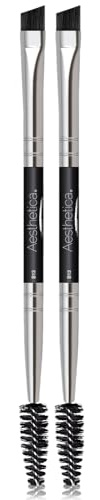 Aesthetica Pro Series Double Ended Brow Brush - Duo Design Allows for Precision Application of Brow Powders, Waxes and Gels and Evenly Blends Product for a Natural Look - 100% Vegan and Cruelty Free