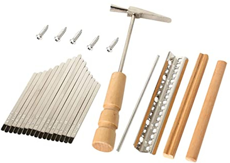 Kalimba 17 Tasten Ersatzteilset für Daumenklavier und Metall | Selbstgemacht Zubehörset, 1 Satz mit Tasten, Sattel, Brücke, Sleeper, Schrauben und Hammer