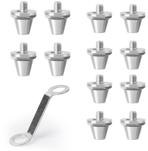 12pcs Fußballstollen, Fußballschuh-Spikes, Aluminium Stollen Kompatibal, Ersatzstollen mit Stollenschlüssel Schraubstollen, Metall-Ersatzstollen, Rugby-Stollen, Fußballstollen für Stollentraining