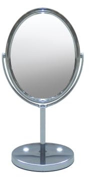 Indecor Home Free Standing Double Sided Tabletop Makeup Metal Vanity Mirror 1X and 3X Magnification, Oval, Swivel Mirror for Desk, Bedroom, Bathroom Chrome Finish