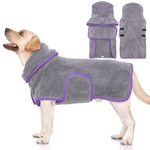 Hjyokuso Hundebademantel, Hund Bademantel Für Kleine Mittelgroße Große Hunde, Hundehandtuch Extra Saugfähig, Mikrofaser Handtuch Für Hunde, Hundemantel Mit Klettverschluss Und Verstellbaren Bände
