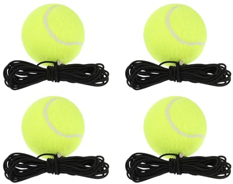 PATIKIL Tennis Bälle mit Saite 4 Pack Tennis Trainings Kugel mit Saite Selbst Übung Trainings Gerät Tennis Trainings Ausrüstung für Sport Übung Gelb
