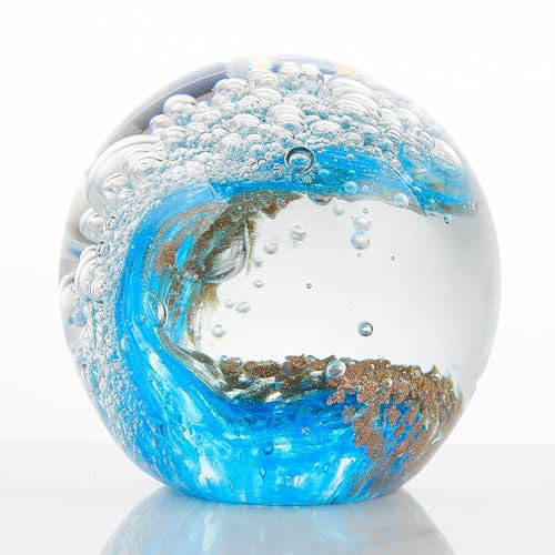 Qianwei Handgeblasene Glasfiguren, Kugel, Ozeanwellen, Briefbeschwerer, Glaskugel, Heimdekoration, Sammlerstück, Aquarium-Dekoration, Bürodekoration, Ozeanliebhaber