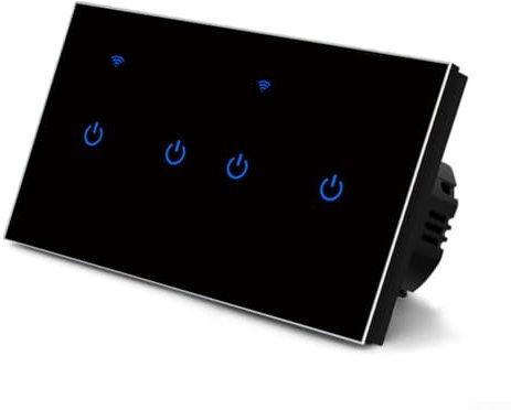 EpheyFIF 146 type WIFI smart switch easy-to-use touch switch Smart Light Switch Black Glass Wall Plate Glass Panel Wall Light Switch, Voice/App Control Sharing Wifi Switches(4 Gang-Black)