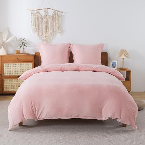 RongRongIN ropa de cama mullida 155 x 220 cm, color rosa, otoño-invierno, funda nórdica forro polar, 1 funda almohada 80 x 80 cm, suave cálida cremallera