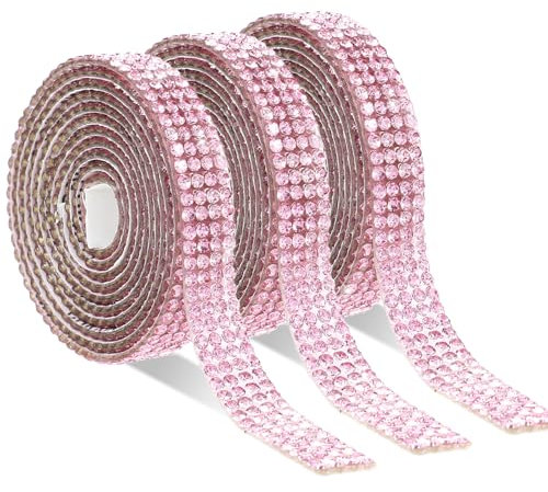 Prasacco 3 nastri autoadesivi strass nastro glitter fai da te strass nastro strass strass fai da te decorazione fai da te adesivi per abbigliamento, matrimonio, artigianato, decorazione regalo, rosa