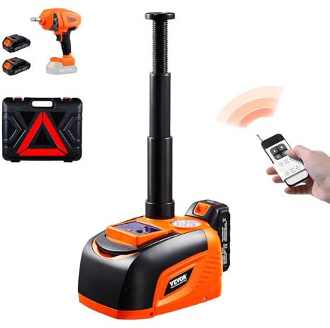 VEVOR Electric Car Jack Cordless Remote Control, 5 Tons /11000 lbs, Electric Hydraulic Jack Kit 18V Battery with Electric Impact Wrench, Tire Change Replacement with LED Light, Portable Car Jack