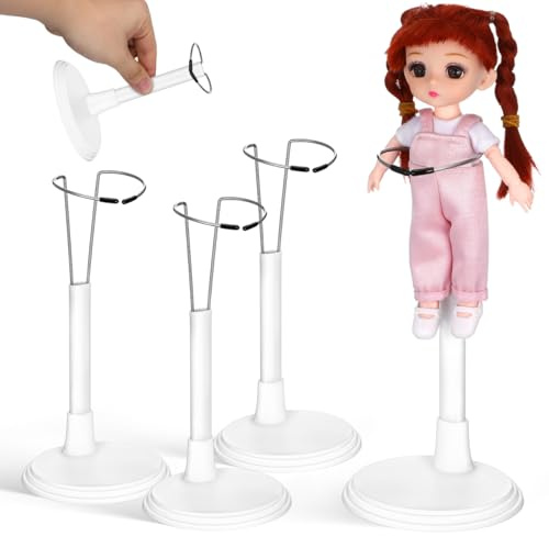 Garneck 4 Stück Puppenständer Weiß, Höhenverstellbare Puppenhalter 14–20 cm | , Displayständer für Puppen bis ca. 25 cm, BJD, Sammlerpuppen und Figuren