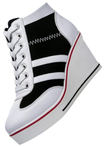 rismart Femme Toile Baskets à Talon Compensé Plate-Forme Chaussures Hautes Décontractées