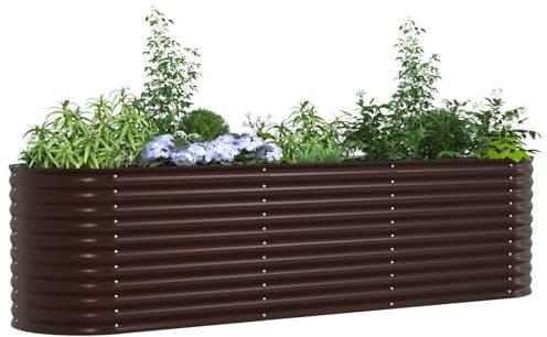 vidaXL Fioriera Ovale in Acciaio Zincato Marrone 320 X 80 81 cm Durevole Design Moderno Uso Esterno Finitura Liscia Verniciatura a Polvere Perfetta per Fiori Erbe Verdure Giardino Metallica Grande Co