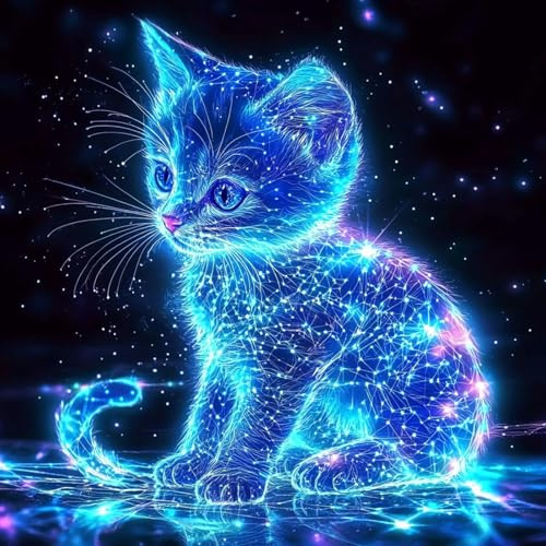 QENSPE Diamond Painting Leuchtendes Kätzchen Diamant Painting 5D Diamond Malerei Kit Erwachsene Katze Full Diamant Art Malerei Stickerei Set Kreuzstich Bilder Set Home Wand Dekor 30x340cm