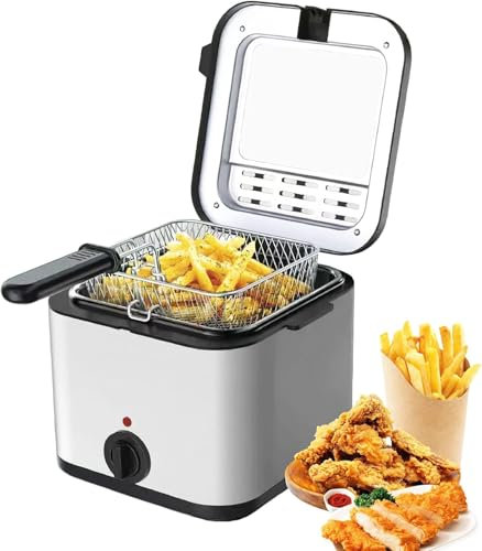 Friggitrice ad olio, Friggitrice elettrica inossidabile 2.5L, 1000W Friggitrice senza olio con filtro dell'olio, Termostato regolabile (80-190°C), Finestra di visualizzazione, Facile da pulire