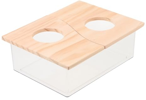 ERINGOGO Transparente Hamstertoilette und Hamsterbadewanne aus Acryl mit Holzdeckel Atmungsaktiv und Multifunktional für Hamster und Chinchilla im Einfachen Eleganten Stil