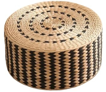 WJIAYAO Cojín de Meditación Puf de Paja Tejido Redondo 40/45cm, cojín Tatami, Estera meditación for Asientos Suelo Yoga o Taburete otomano(Black Flower Face,40 x 20cm)