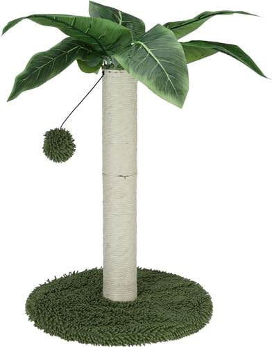 Cat Scratching Post Tree with Sisal Rope, Banana Leaf Design, Interactive Pom-Pom Toy & Sturdy Base - Stylish Cat Scratch Tower for Kittens & Adult Cats