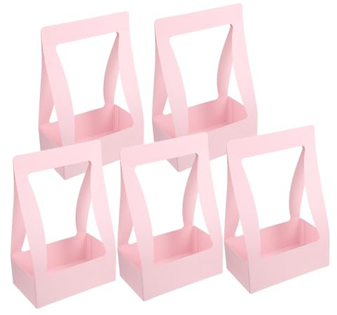 FIXOSHEE 5 Stück Faltbare Papier Blumenkästen Geschenkboxen Rosa Tragbare Blumenverpackung Umweltfreundlich Klappbar Für Floristen Geschenkverpackungszubehör