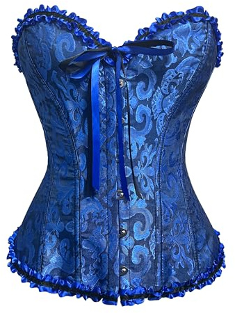 Wikoan Corset Femme Bustier Sexy Top Lacets Gothique Dentelle Floral Vintage Corsets pour Halloween Carnaval Jeu de Rôle Bleu Foncé XL