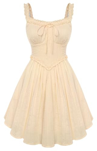 Scarlet Darkness Women Summer Corset Dresses Cotton Mini Sundress Ruffle Strap Dress Apricot XL
