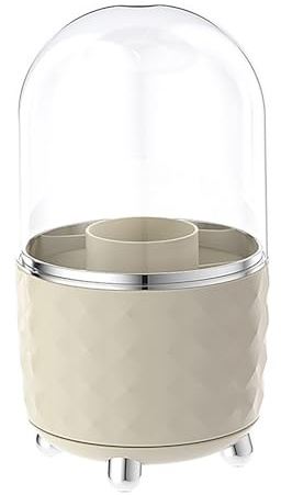 Sminkborsthållare med lock, 360° roterande snurrande bordssminkorganisatör Kosmetika, pappersvaror, smycken, dekorativa förvaringsmuggar Kontorsmaterial Fåfänga, skrivbord, badrum (White)